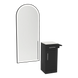Nova Tower Free Standing Styling Station with Side-Mount Appliance Holder, Solid Surface Countertop, and Black Full-Length Arch Paloma Mirror - Kaemark