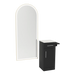 Nova Tower Free Standing Styling Station with Side-Mount Appliance Holder, Solid Surface Countertop, and Gold Full-Length Arch Paloma Mirror - Kaemark