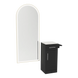 Nova Tower Free Standing Styling Station with Side-Mount Appliance Holder, Solid Surface Countertop, and Gold Full-Length Arch Paloma Mirror - Kaemark