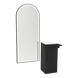Nova Tower Free Standing Styling Station with Side-Mount Appliance Holder, Solid Surface Countertop, and Black Full-Length Arch Paloma Mirror - Kaemark