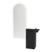 Nova Tower Free Standing Styling Station with Side-Mount Appliance Holder, Solid Surface Countertop, and Gold Full-Length Arch Paloma Mirror - Kaemark