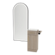 Nova Tower Free Standing Styling Station with Side-Mount Appliance Holder, Solid Surface Countertop, and Black Full-Length Arch Paloma Mirror - Kaemark