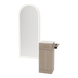 Nova Tower Free Standing Styling Station with Side-Mount Appliance Holder, Solid Surface Countertop, and Gold Full-Length Arch Paloma Mirror - Kaemark