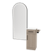 Nova Tower Free Standing Styling Station with Side-Mount Appliance Holder, Solid Surface Countertop, and Black Full-Length Arch Paloma Mirror - Kaemark