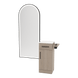 Nova Tower Free Standing Styling Station with Side-Mount Appliance Holder, Solid Surface Countertop, and Black Full-Length Arch Paloma Mirror - Kaemark