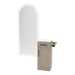 Nova Tower Free Standing Styling Station with Side-Mount Appliance Holder, Solid Surface Countertop, and Gold Full-Length Arch Paloma Mirror - Kaemark