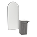Nova Tower Free Standing Styling Station with Side-Mount Appliance Holder, Solid Surface Countertop, and Black Full-Length Arch Paloma Mirror - Kaemark