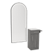 Nova Tower Free Standing Styling Station with Side-Mount Appliance Holder, Solid Surface Countertop, and Black Full-Length Arch Paloma Mirror - Kaemark