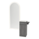 Nova Tower Free Standing Styling Station with Side-Mount Appliance Holder, Solid Surface Countertop, and Gold Full-Length Arch Paloma Mirror - Kaemark