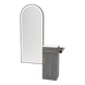 Nova Tower Free Standing Styling Station with Side-Mount Appliance Holder, Solid Surface Countertop, and Black Full-Length Arch Paloma Mirror - Kaemark
