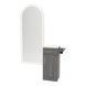 Nova Tower Free Standing Styling Station with Side-Mount Appliance Holder, Solid Surface Countertop, and Gold Full-Length Arch Paloma Mirror - Kaemark