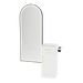 Nova Tower Free Standing Styling Station with Side-Mount Appliance Holder, Solid Surface Countertop, and Black Full-Length Arch Paloma Mirror - Kaemark