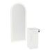 Nova Tower Free Standing Styling Station with Side-Mount Appliance Holder, Solid Surface Countertop, and Gold Full-Length Arch Paloma Mirror - Kaemark