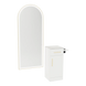 Nova Tower Free Standing Styling Station with Side-Mount Appliance Holder, Solid Surface Countertop, and Gold Full-Length Arch Paloma Mirror - Kaemark
