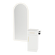 Nova Tower Free Standing Styling Station with Side-Mount Appliance Holder, Solid Surface Countertop, and Gold Full-Length Arch Paloma Mirror - Kaemark