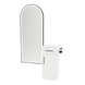 Nova Tower Free Standing Styling Station with Side-Mount Appliance Holder, Solid Surface Countertop, and Black Full-Length Arch Paloma Mirror - Kaemark