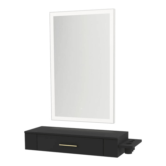 Nova Wall Mount Styling Station with Side-Mount Appliance Holder and Silver Rectangle Glo Mirror - Kaemark