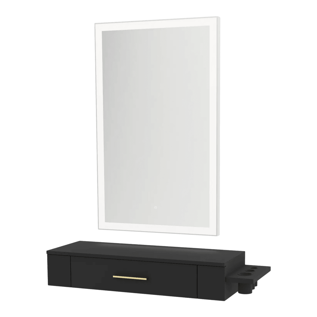 Nova Wall Mount Styling Station with Side-Mount Appliance Holder and Silver Rectangle Glo Mirror - Kaemark