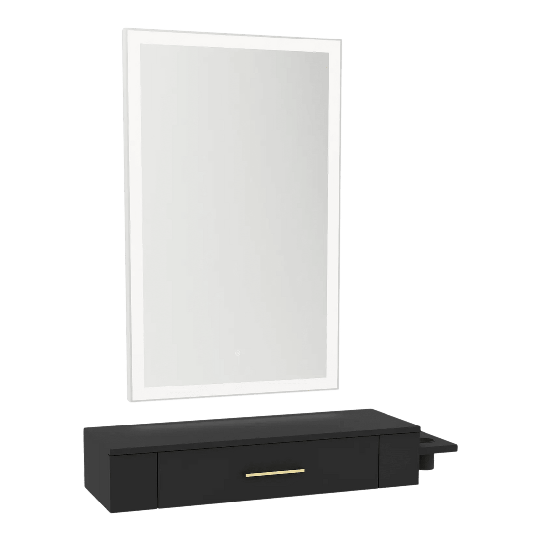 Nova Wall Mount Styling Station with Side-Mount Appliance Holder and Silver Rectangle Glo Mirror - Kaemark