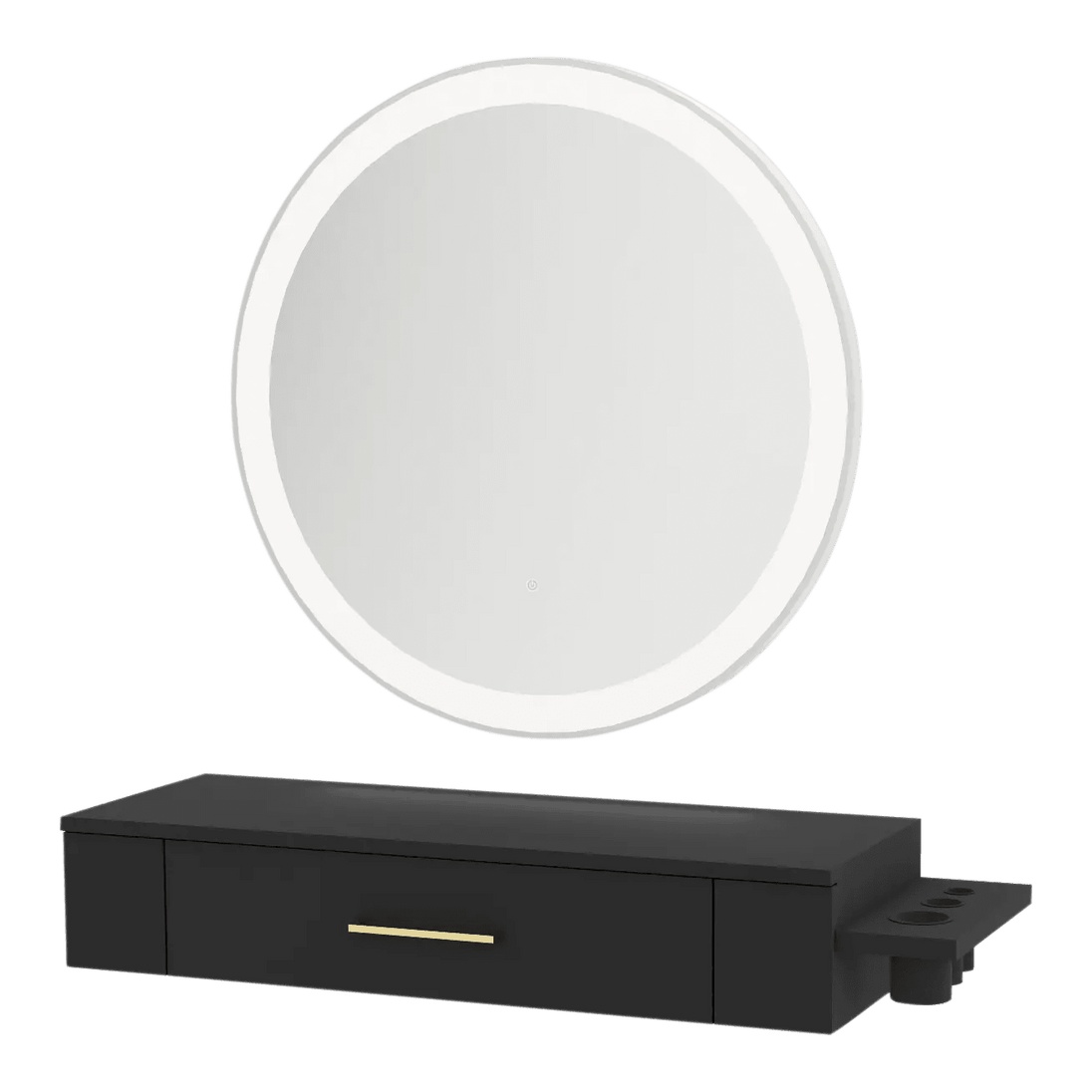 Nova Wall Mount Styling Station with Side-Mount Appliance Holder and Silver Round Glo Mirror - Kaemark