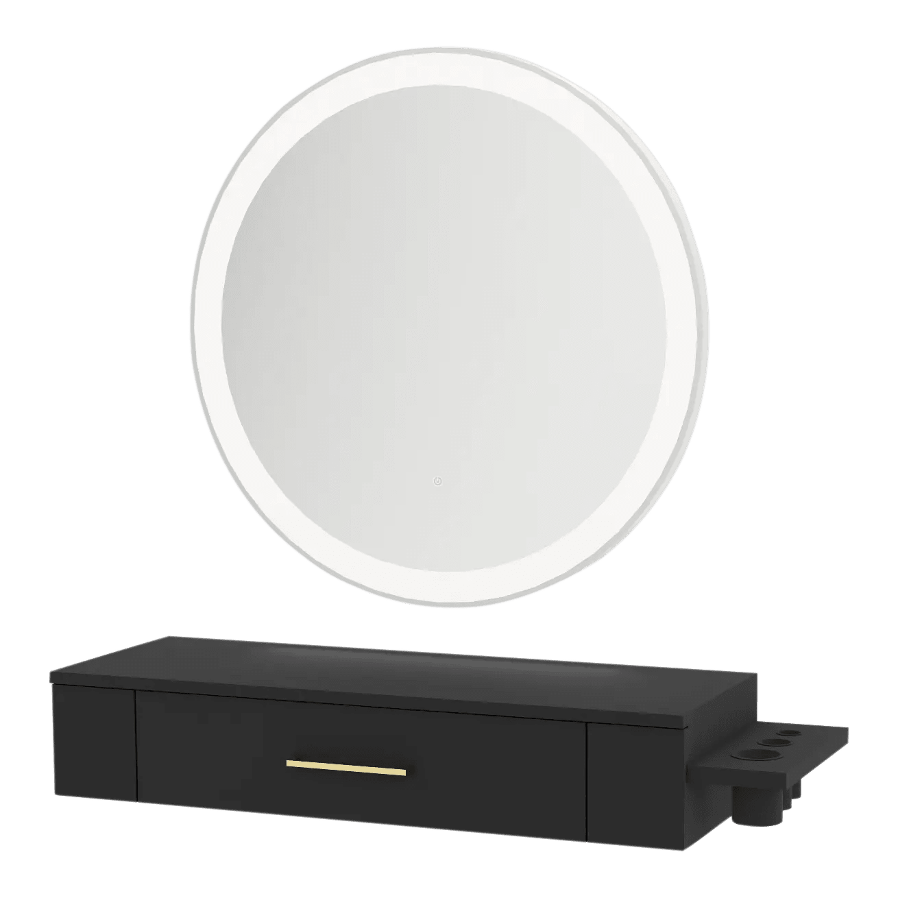 Nova Wall Mount Styling Station with Side-Mount Appliance Holder and Silver Round Glo Mirror - Kaemark