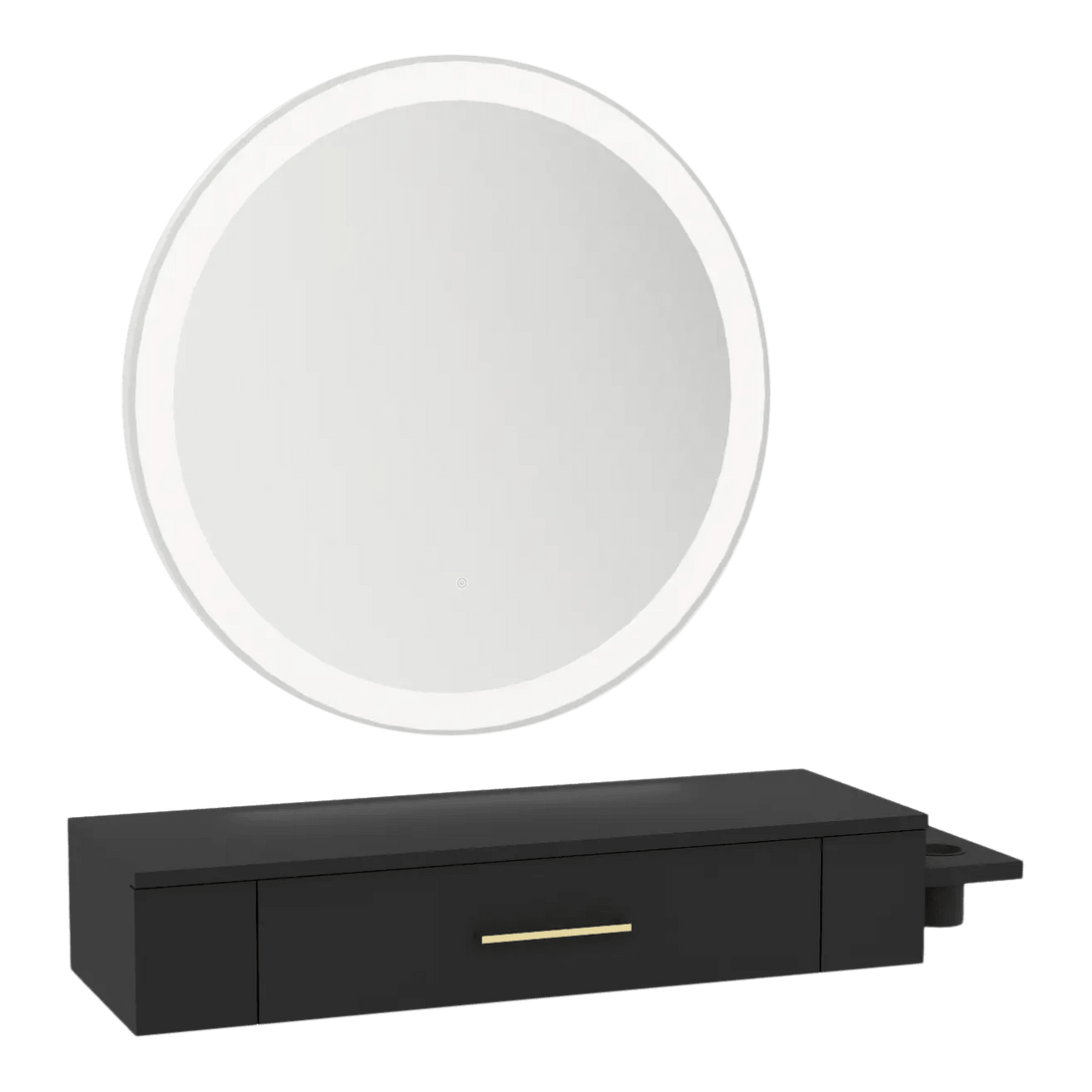Nova Wall Mount Styling Station with Side-Mount Appliance Holder and Silver Round Glo Mirror - Kaemark