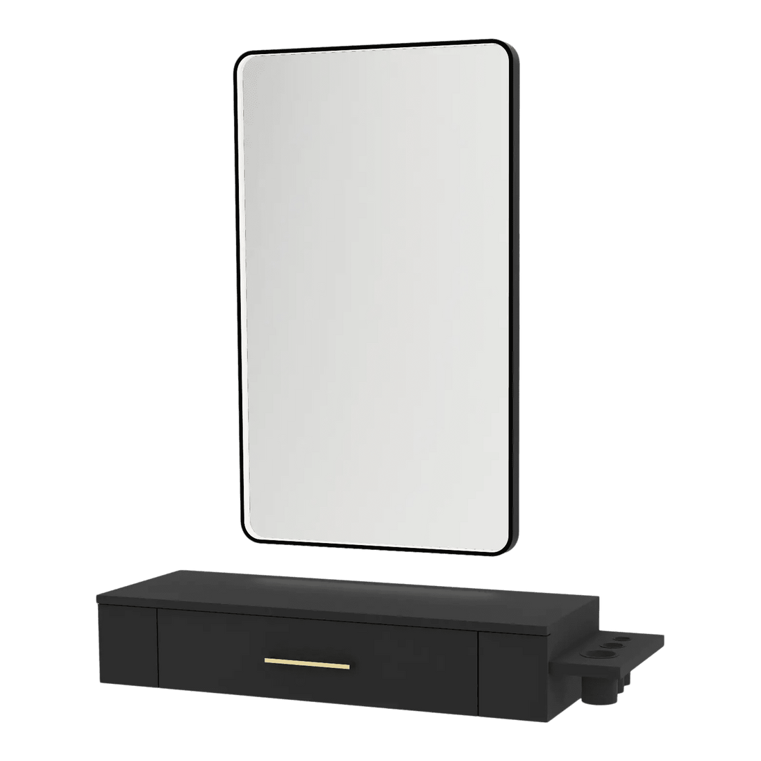 Nova Wall Mount Styling Station with Side-Mount Appliance Holder and Black Rectangle Westin Mirror - Kaemark