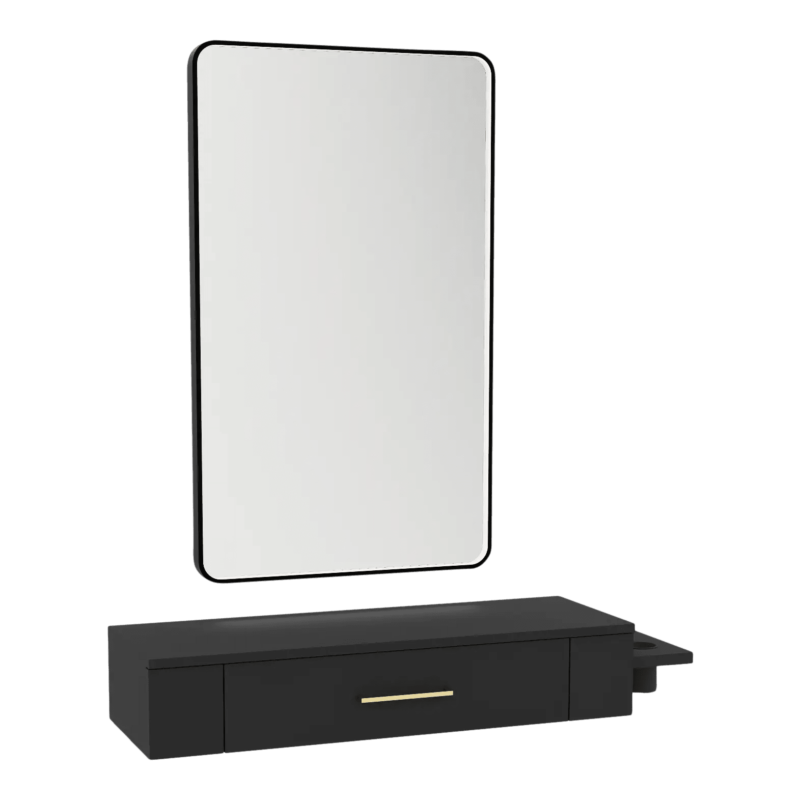 Nova Wall Mount Styling Station with Side-Mount Appliance Holder and Black Rectangle Westin Mirror - Kaemark