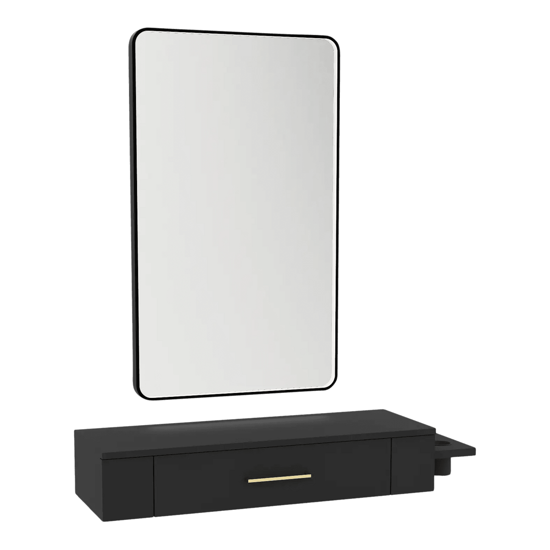 Nova Wall Mount Styling Station with Side-Mount Appliance Holder and Black Rectangle Westin Mirror - Kaemark