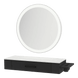 Nova Wall Mount Styling Station with Side-Mount Appliance Holder, Solid Surface Countertop, and Silver Round Glo Mirror - Kaemark