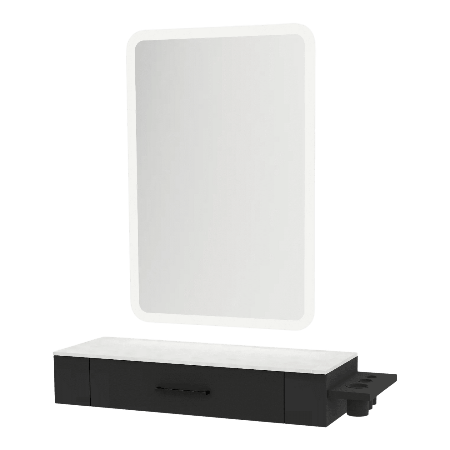 Nova Wall Mount Styling Station with Side-Mount Appliance Holder, Solid Surface Countertop and Illuminate LED Mirror - Kaemark
