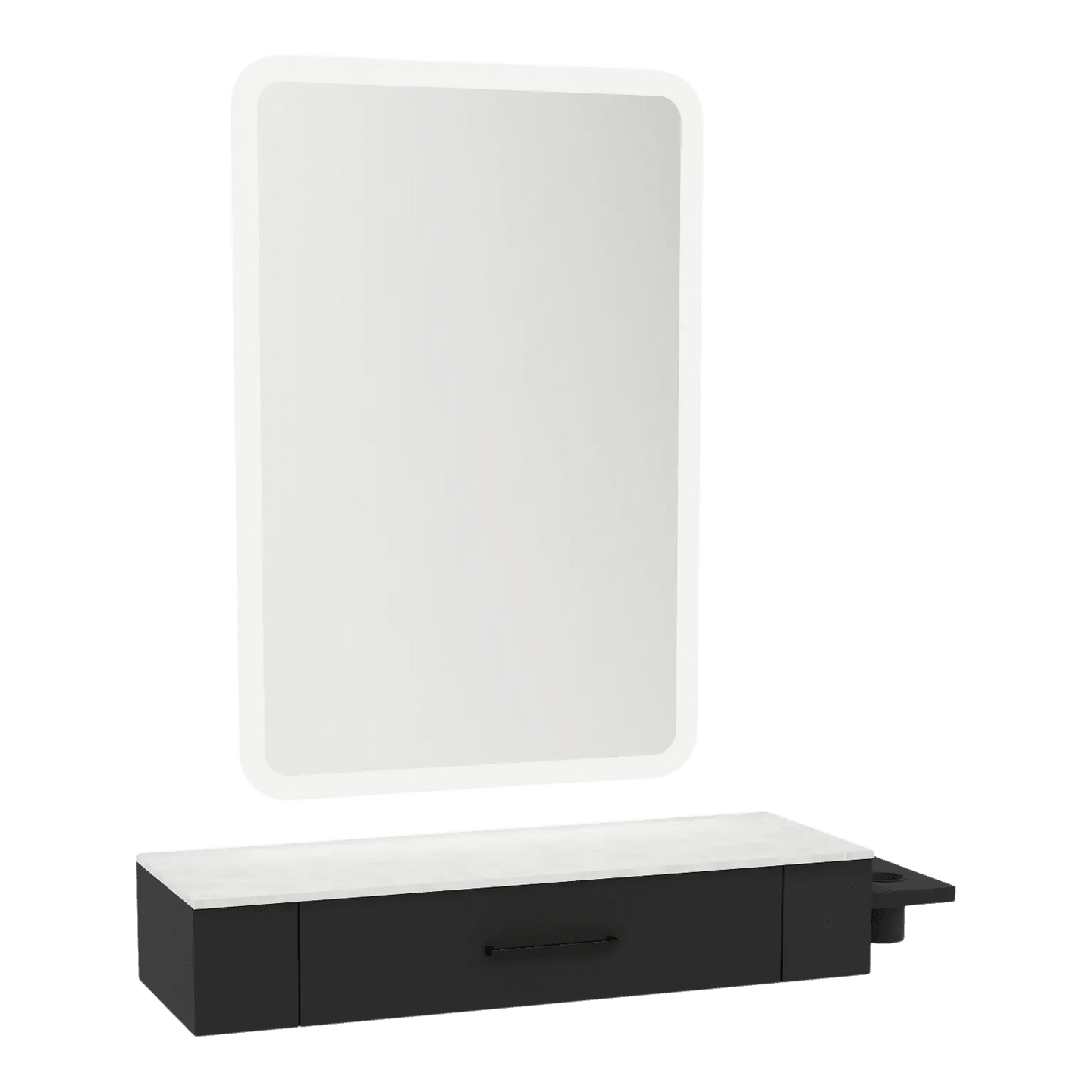Nova Wall Mount Styling Station with Side-Mount Appliance Holder, Solid Surface Countertop and Illuminate LED Mirror - Kaemark