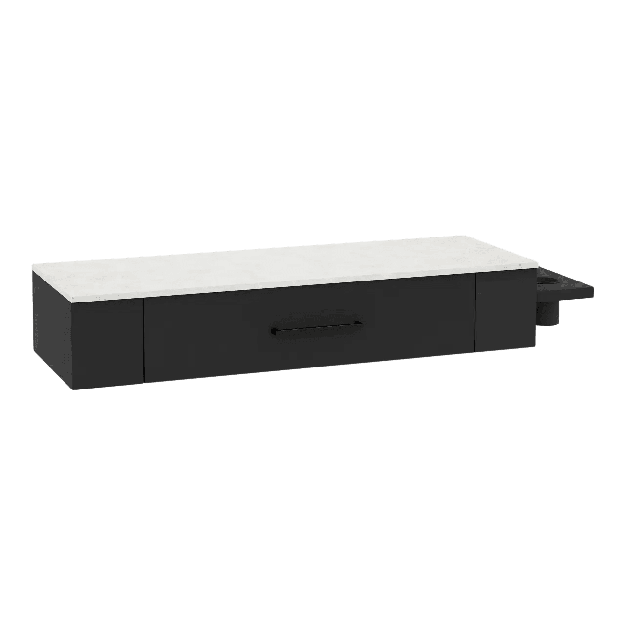 Nova Wall Mount Styling Station with Side-Mount Appliance Holder and Solid Surface Countertop (Cabinet Only) - Kaemark