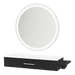 Nova Wall Mount Styling Station with Side-Mount Appliance Holder, Solid Surface Countertop, and Silver Round Glo Mirror - Kaemark
