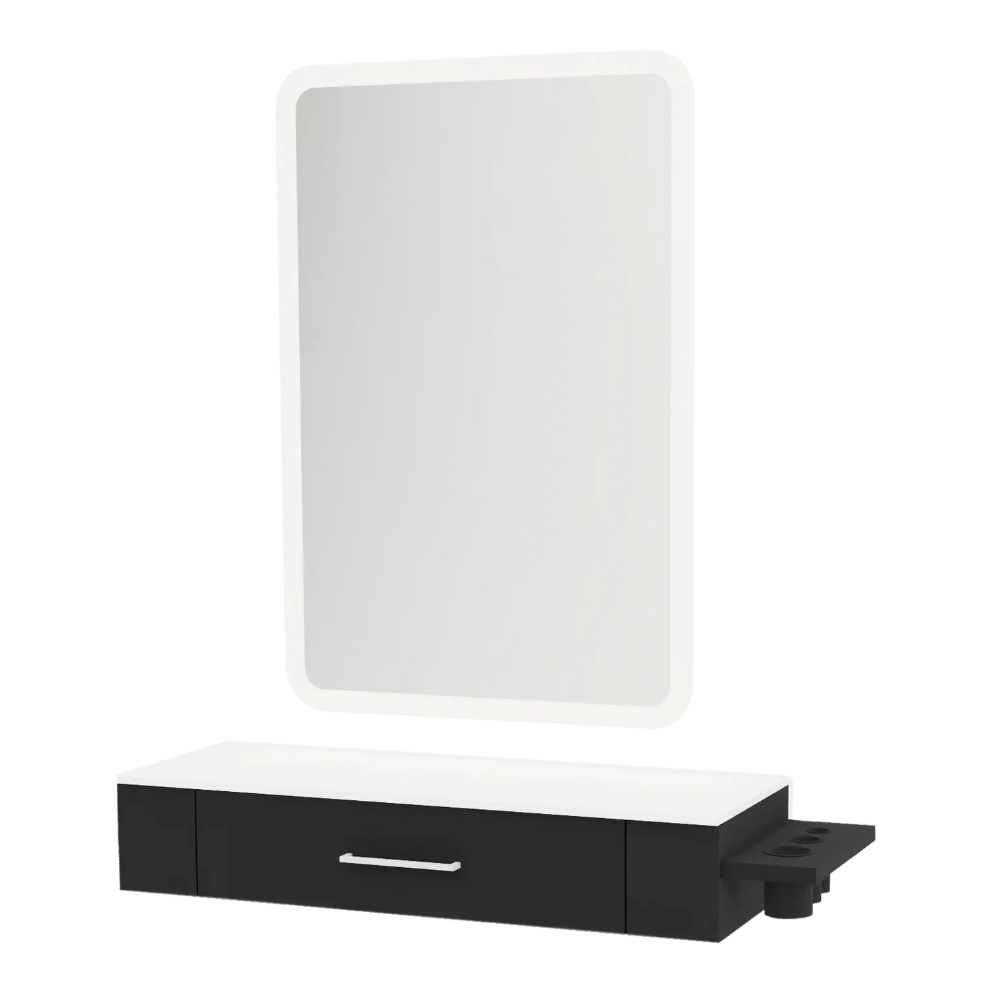 Nova Wall Mount Styling Station with Side-Mount Appliance Holder, Solid Surface Countertop and Illuminate LED Mirror - Kaemark