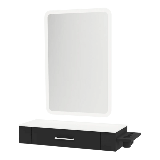 Nova Wall Mount Styling Station with Side-Mount Appliance Holder, Solid Surface Countertop and Illuminate LED Mirror - Kaemark