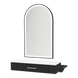 Nova Wall Mount Styling Station with Side-Mount Appliance Holder, Solid Surface Countertop, and Black Arch Paloma Mirror - Kaemark