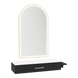Nova Wall Mount Styling Station with Side-Mount Appliance Holder, Solid Surface Countertop and Gold Paloma Arch Mirror - Kaemark