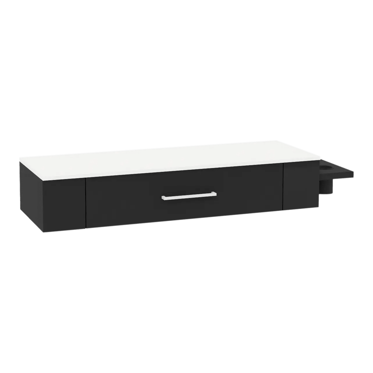 Nova Wall Mount Styling Station with Side-Mount Appliance Holder and Solid Surface Countertop (Cabinet Only) - Kaemark