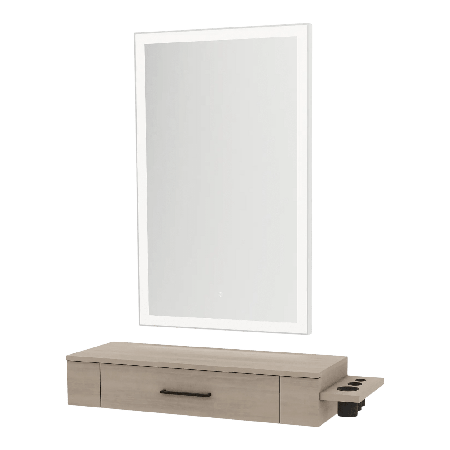 Nova Wall Mount Styling Station with Side-Mount Appliance Holder and Silver Rectangle Glo Mirror - Kaemark