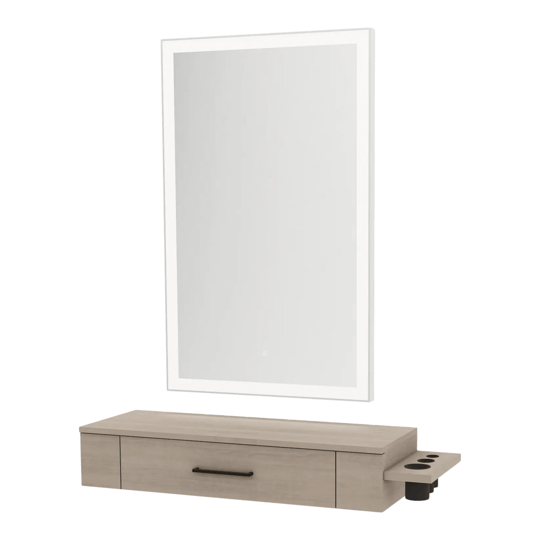 Nova Wall Mount Styling Station with Side-Mount Appliance Holder and Silver Rectangle Glo Mirror - Kaemark