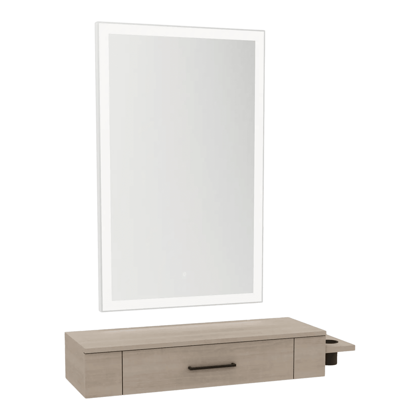 Nova Wall Mount Styling Station with Side-Mount Appliance Holder and Silver Rectangle Glo Mirror - Kaemark