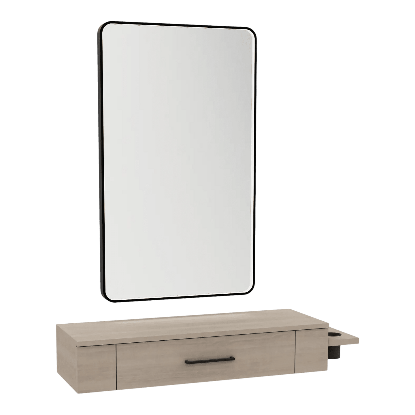Nova Wall Mount Styling Station with Side-Mount Appliance Holder and Black Rectangle Westin Mirror - Kaemark