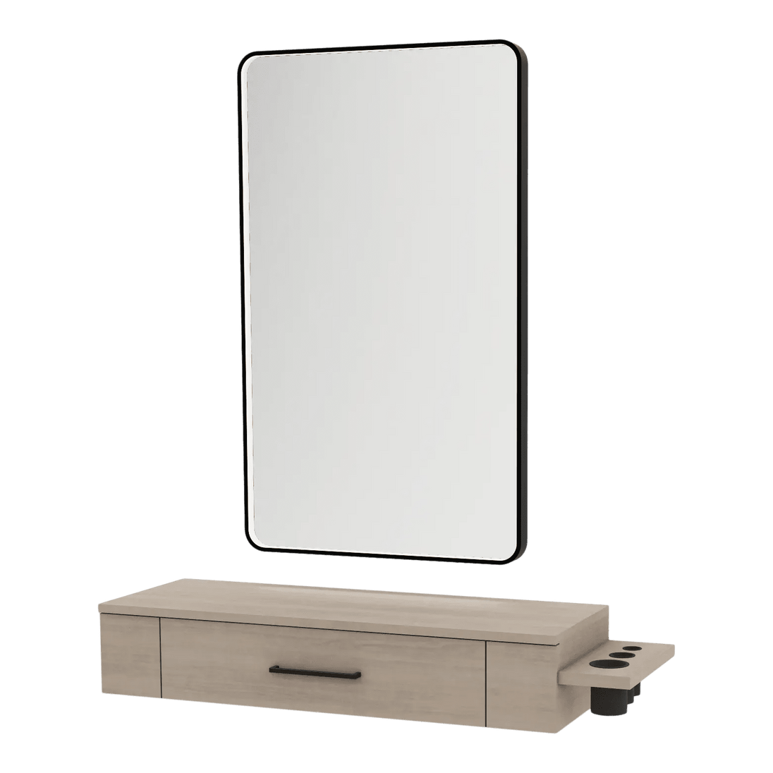 Nova Wall Mount Styling Station with Side-Mount Appliance Holder and Black Rectangle Westin Mirror - Kaemark