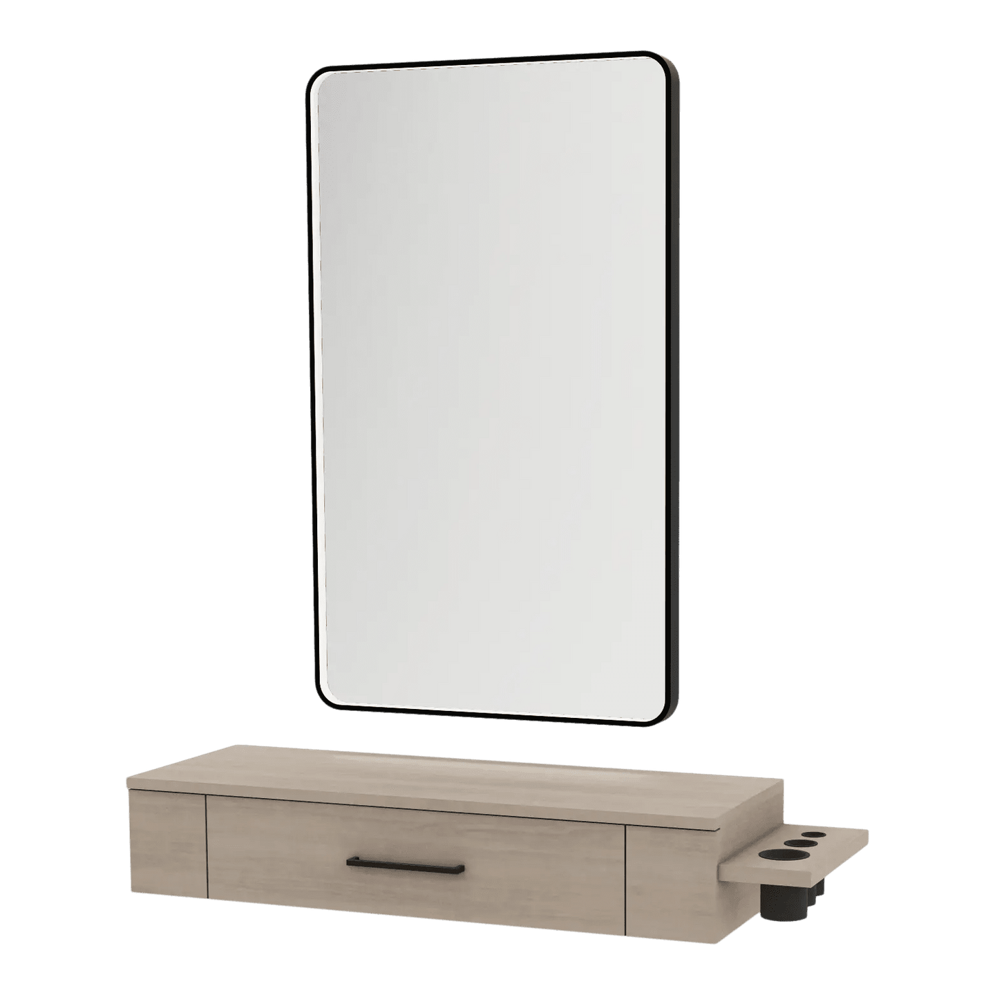 Nova Wall Mount Styling Station with Side-Mount Appliance Holder and Black Rectangle Westin Mirror - Kaemark