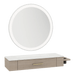 Nova Wall Mount Styling Station with Side-Mount Appliance Holder, Solid Surface Countertop, and Silver Round Glo Mirror - Kaemark