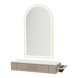 Nova Wall Mount Styling Station with Side-Mount Appliance Holder, Solid Surface Countertop and Gold Paloma Arch Mirror - Kaemark