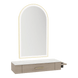 Nova Wall Mount Styling Station with Side-Mount Appliance Holder, Solid Surface Countertop and Gold Paloma Arch Mirror - Kaemark
