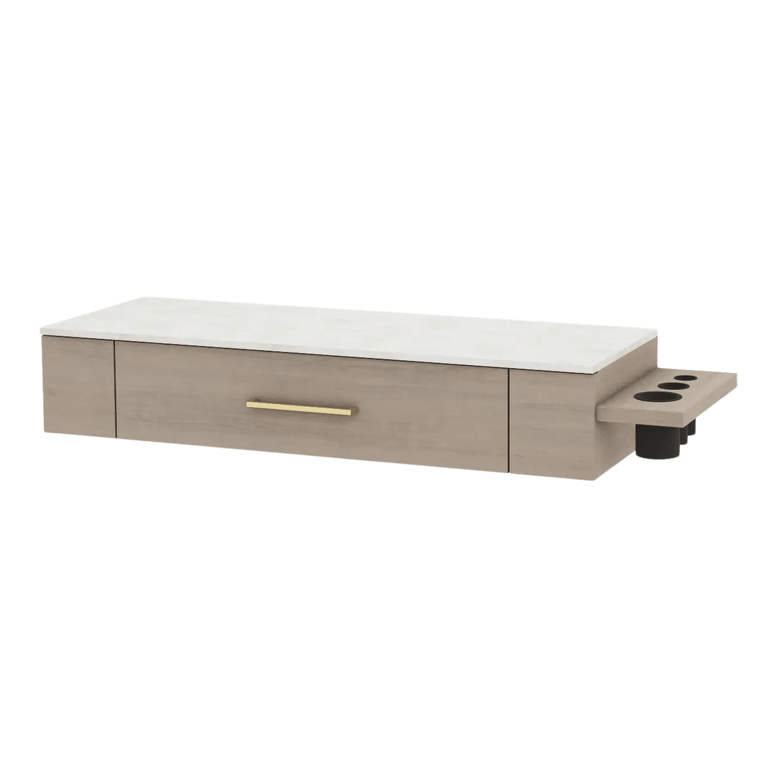 Nova Wall Mount Styling Station with Side-Mount Appliance Holder and Solid Surface Countertop (Cabinet Only) - Kaemark