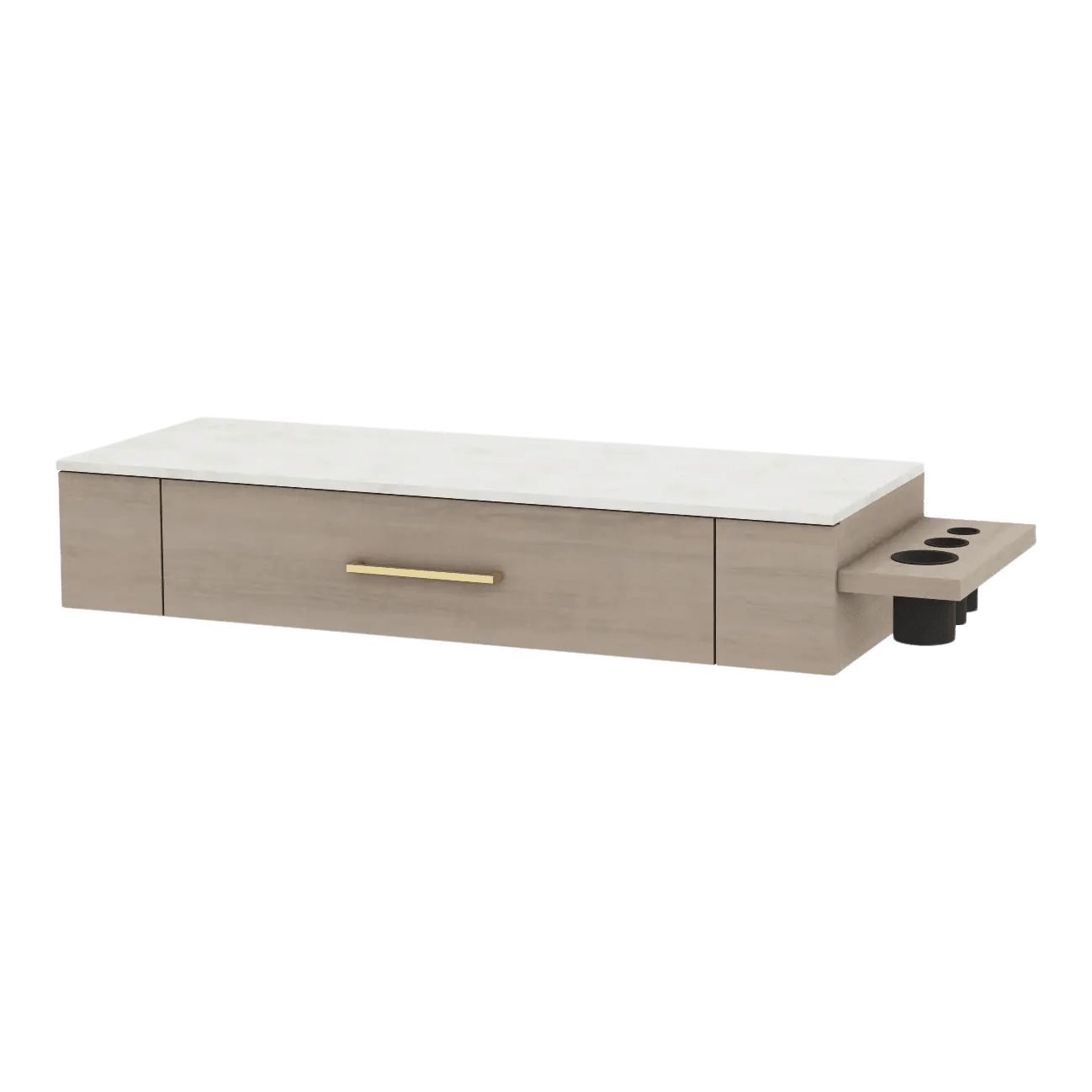 Nova Wall Mount Styling Station with Side-Mount Appliance Holder and Solid Surface Countertop (Cabinet Only) - Kaemark